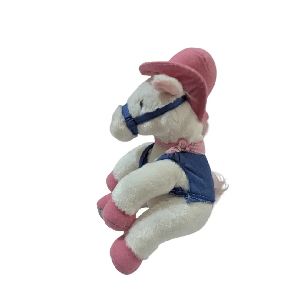 Aurora‎ Plush Horse White Pink Cowboy Hat Bandana Blue Vest Western Pony 10 in